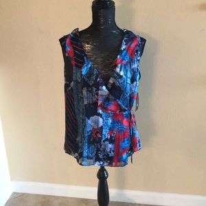 INC sleeveless wrap blouse